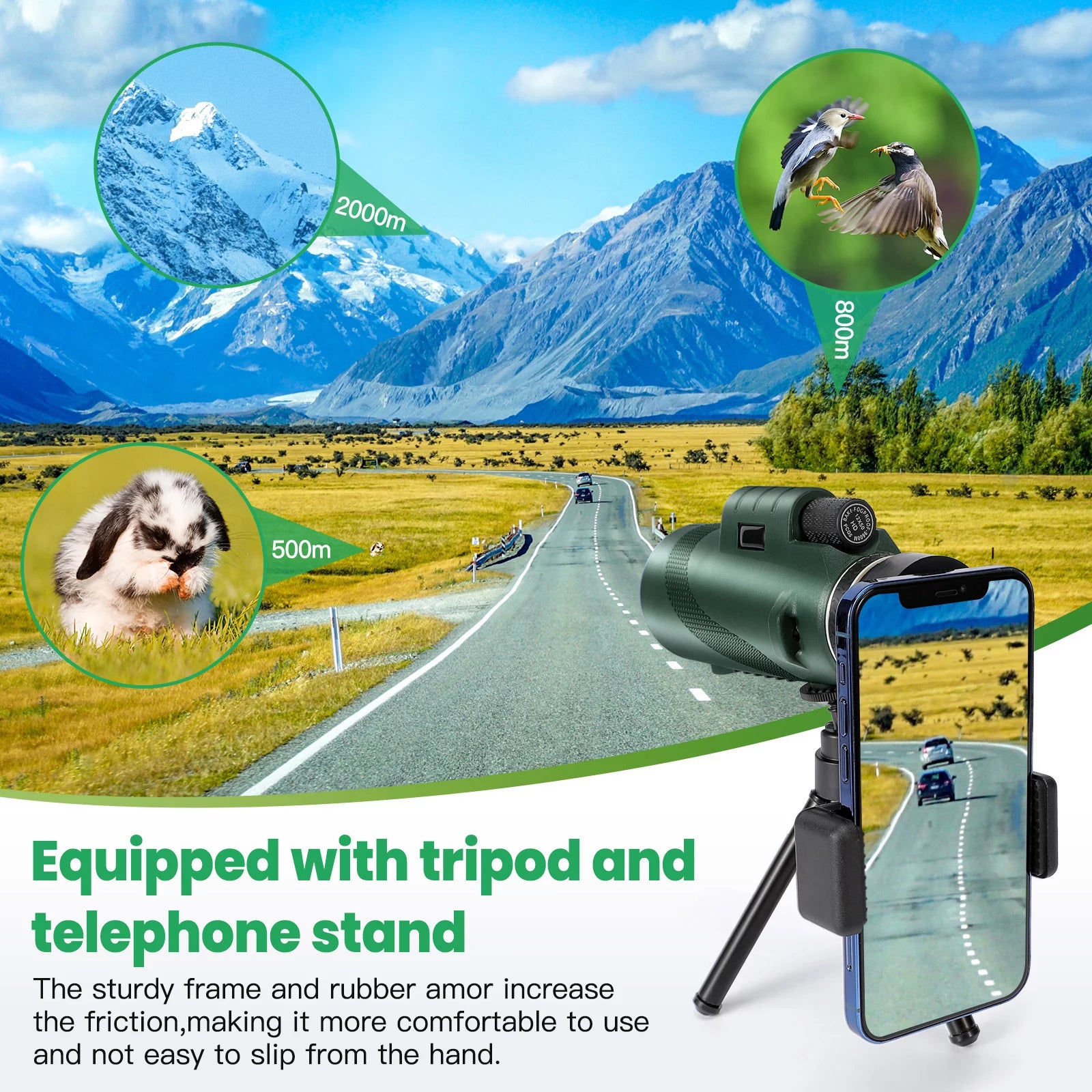 Monocular Telescope, 80X100 HD Monocular Telescope with Smartphone Holder & Tripod, Compact Monoculars for Bird Watching Wildlife Hunting Hiking Travelling