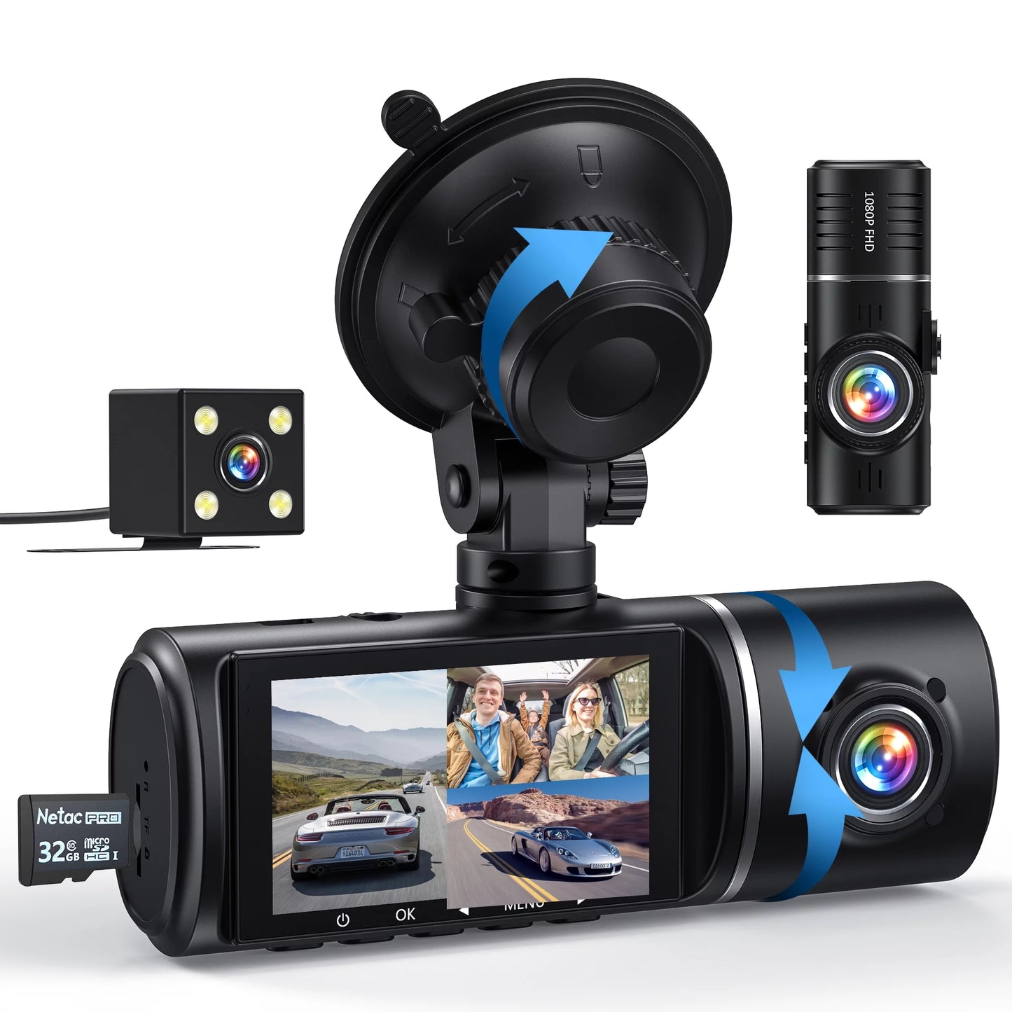 NEX-POW Dash Cam, 1080P Dual Dash Camera for Cars, 24H Parking Mode and Night Vision