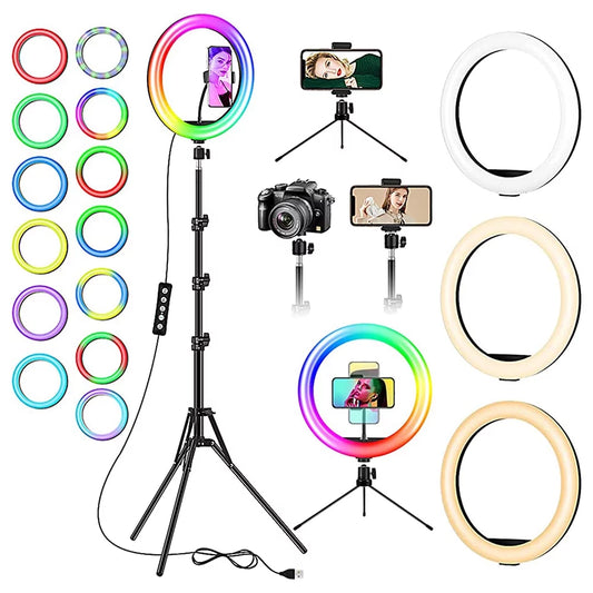 2-Pack LED Video Light Kit, Remote Control Dimmable USB LED Continuous Light Photography Light with Tripods, 9 Color Filters and 10 Brightness Level for Video Recording, Game Streaming, Youtube