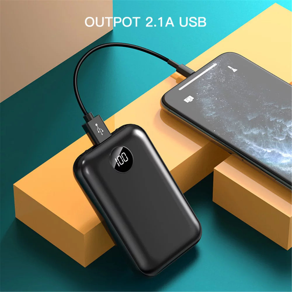 10000Mah Portable Power Bank Outdoor Emergency External Battery Pack with USB Outputs Dual LED Light for Cell Phone Black