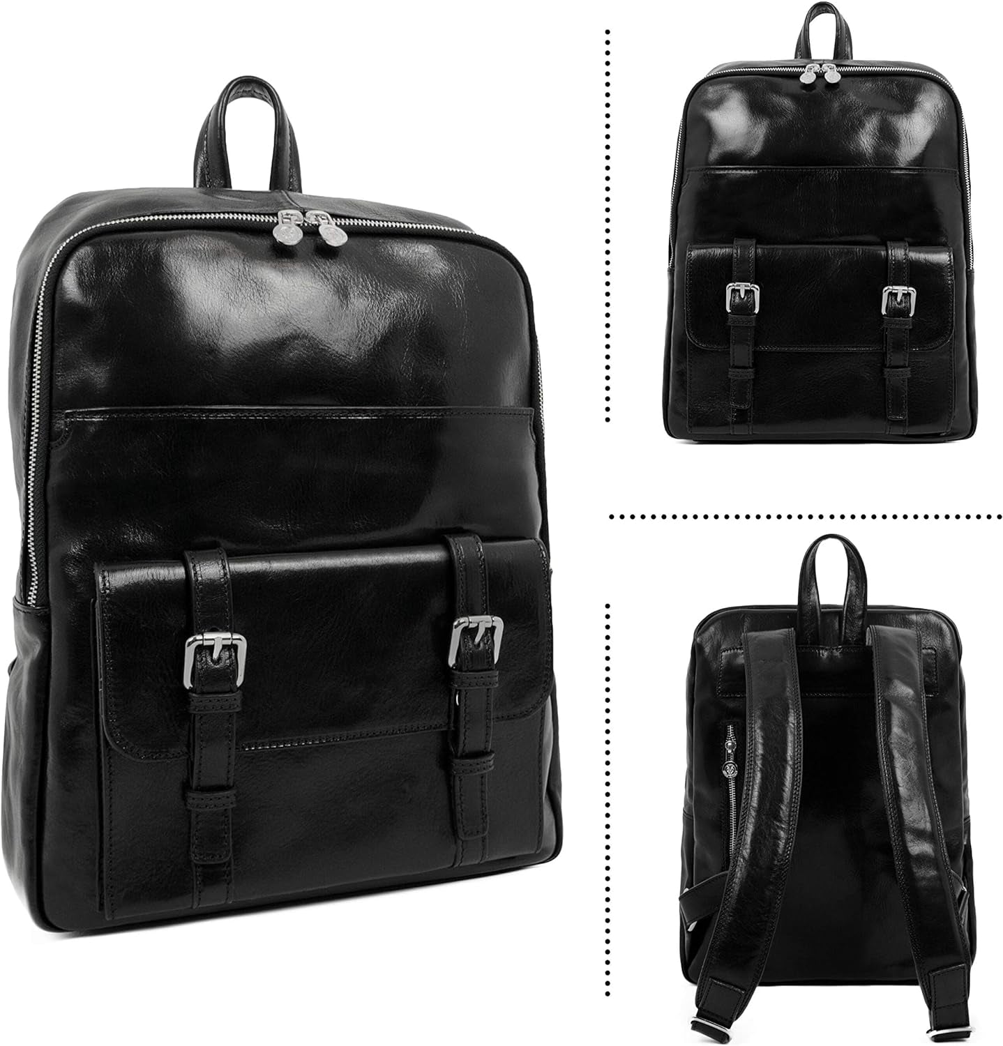 Leather Backpack Vintage Rucksack Purse for Laptop up to 15 in Black