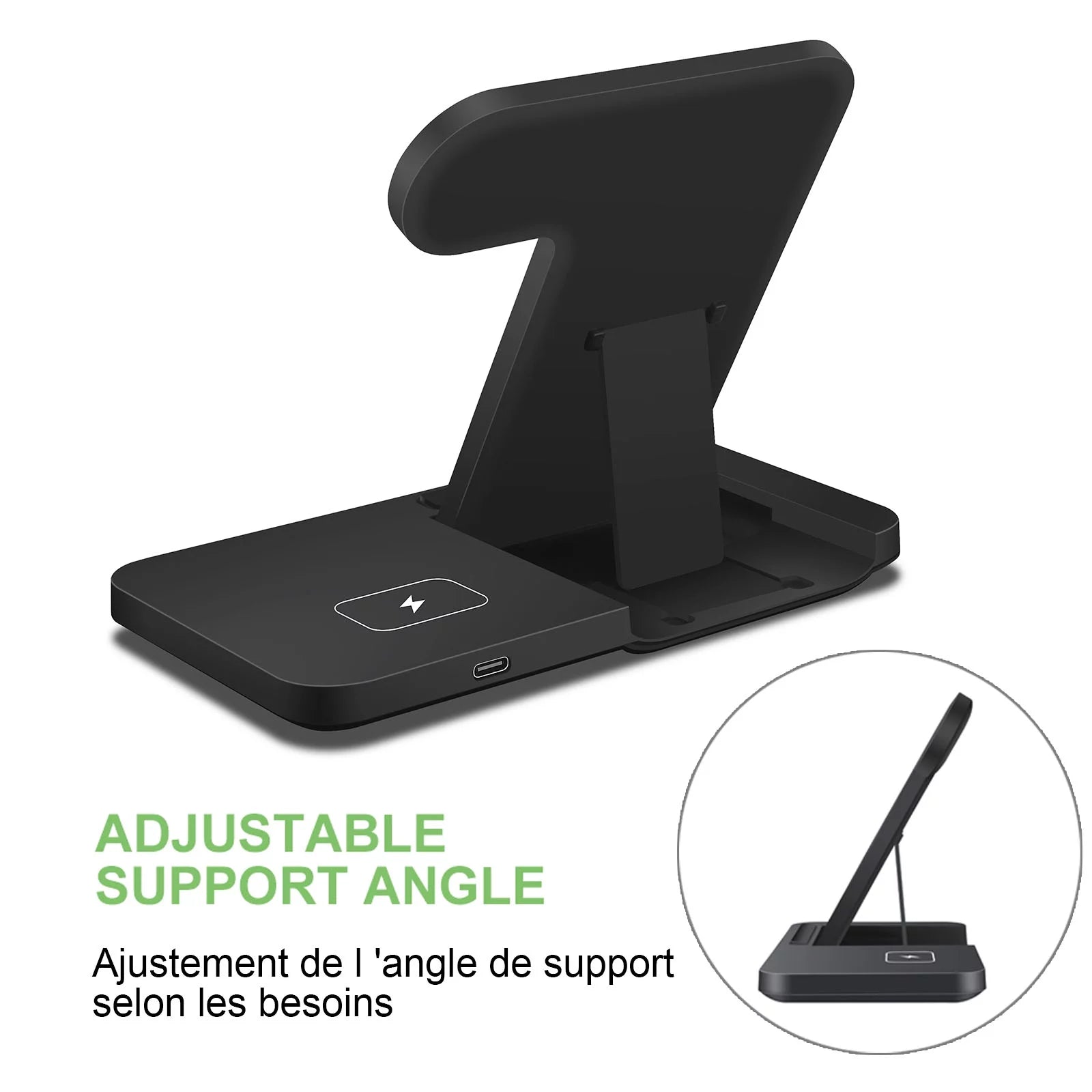 3 in 1 Wireless Charger Stand 15W Charging Station Foldable for Samsung Galaxy S23/S22/S21/S20 Ultra/S10/S9/S8 Plus,Note 20/10, Galaxy Buds, Galaxy Watch 6/5 Pro/5/4/3/Active 2/1, Black