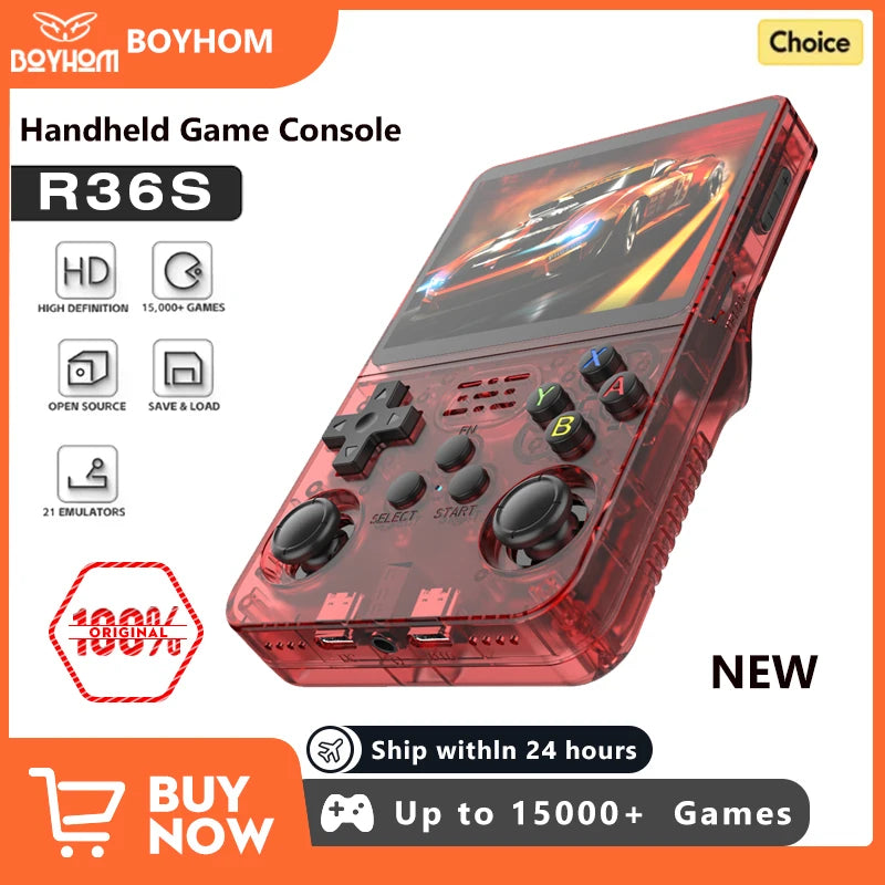 NEW Red R36S 128GB Retro Handheld Video Game Console Linux System 3.5 Inch IPS Screen Portable Pocket Video Player 64GB Games