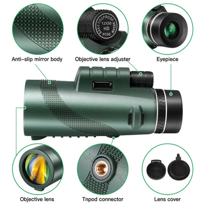 Monocular Telescope, 80X100 HD Monocular Telescope with Smartphone Holder & Tripod, Compact Monoculars for Bird Watching Wildlife Hunting Hiking Travelling