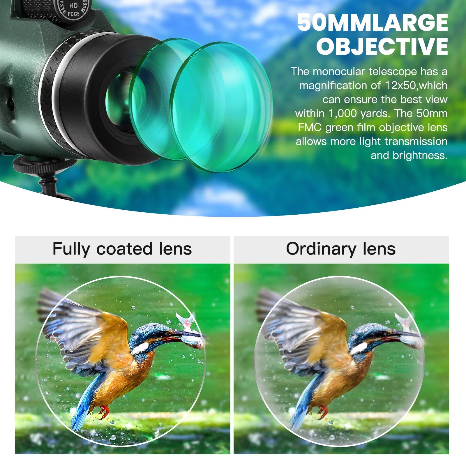 Monocular Telescope, 80X100 HD Monocular Telescope with Smartphone Holder & Tripod, Compact Monoculars for Bird Watching Wildlife Hunting Hiking Travelling